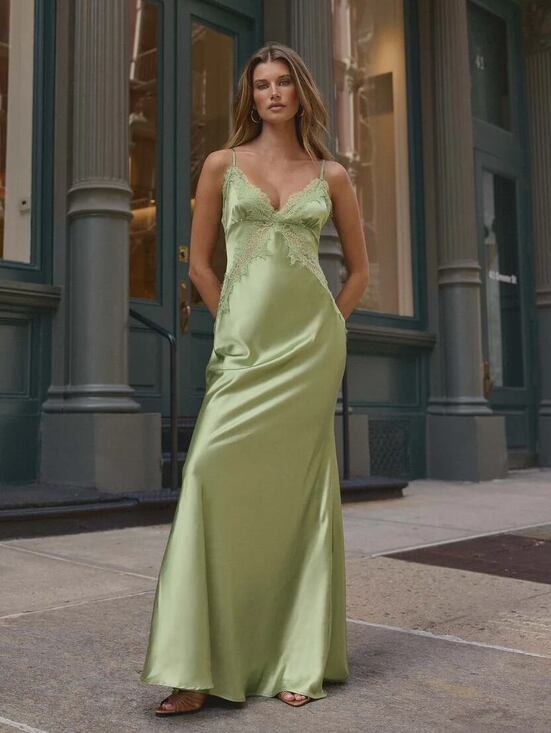 Peppermayo Dresses & Skirts - Peppermayo Winona Night Lace Satin Maxi Slip Dress Green Size 4 NWT